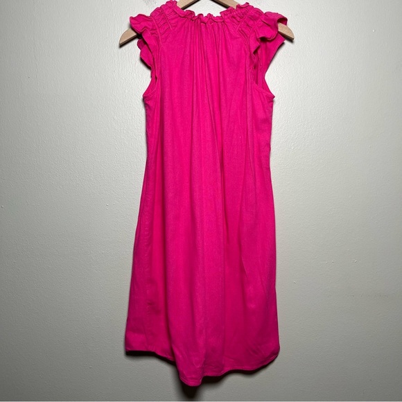 Robbie Bee Women Linen Dress Large Hot Pink Shift Split Neck Coastal Preppy - Picture 9 of 10